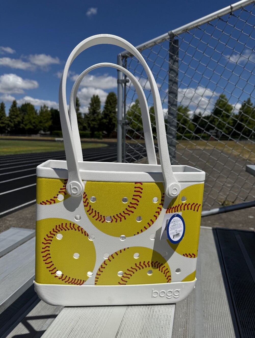15" Bogg Bag‎ Softball Fastpitch Print Tote New With Tags Yellow And White Print
